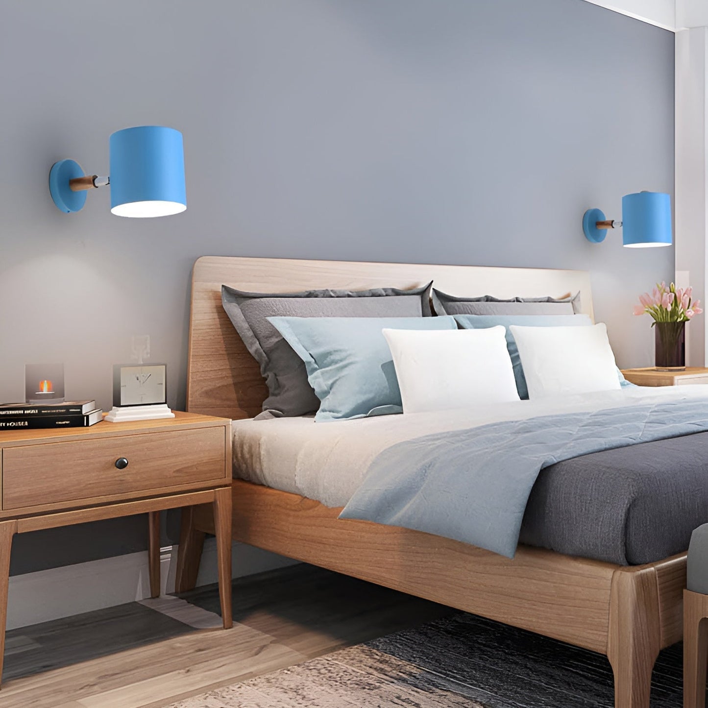Adjustable Wall Lamp with Wood & Pastel Finish
