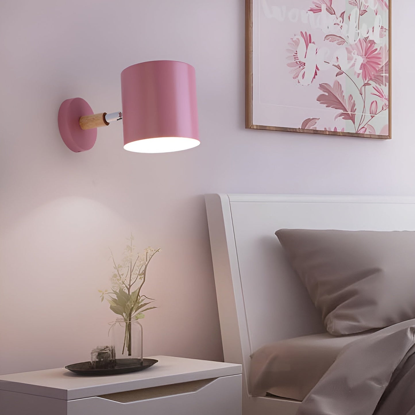 Adjustable Wall Lamp with Wood & Pastel Finish