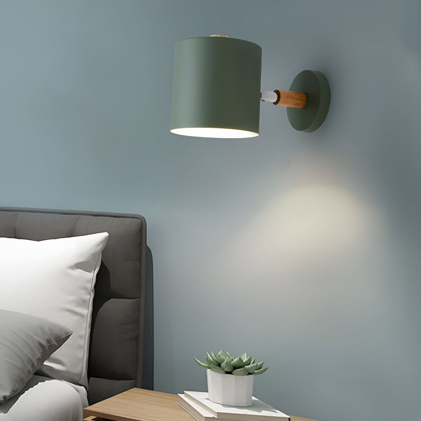 Adjustable Wall Lamp with Wood & Pastel Finish