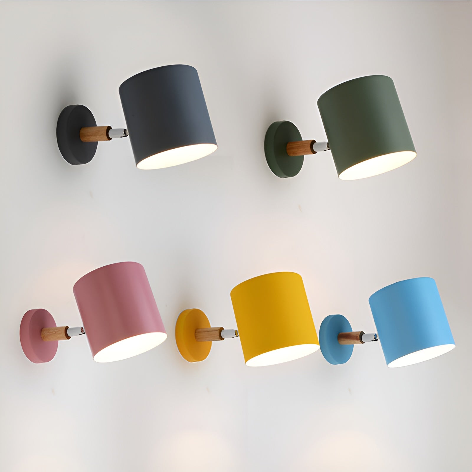 Adjustable Wall Lamp with Wood & Pastel Finish