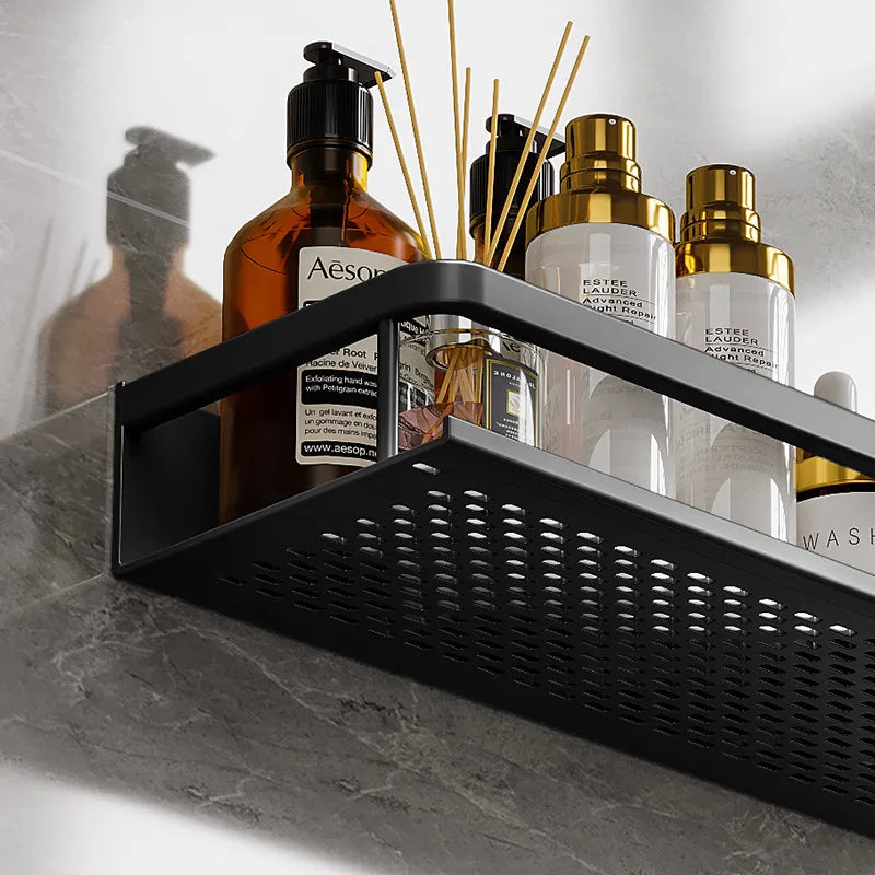 Black Aluminum Shower Shelf with Wall Mount | Aquaforma